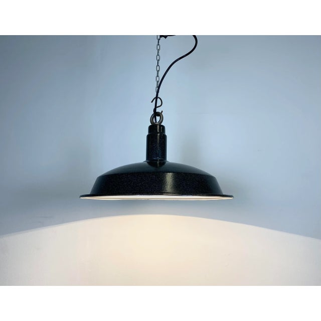 Gray Industrial Dark Gray Enamel Hanging Lamp, 1950s For Sale - Image 8 of 11