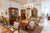 Italian Round Marquetry Dining Table With Olive Ash Veneer & Gold Leaf Pedestal For Sale - Image 4 of 5