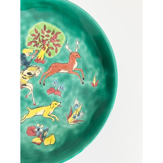 Vintage Limoges Emerald Green Wall Plate With Hunt Scene For Sale In Sacramento - Image 6 of 7