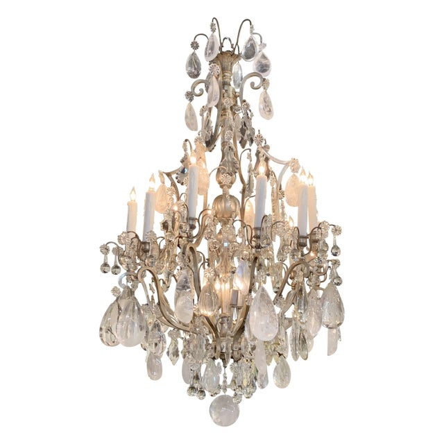 Transparent 19th Century French Rock Crystal 12-Light Chandelier For Sale - Image 8 of 8