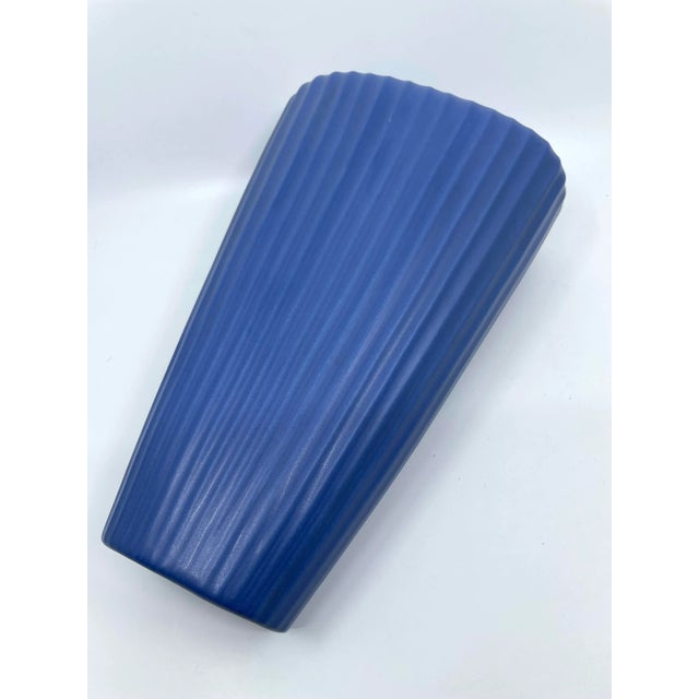 Contemporary Vintage Blue Art Deco Textured Vase For Sale - Image 3 of 13