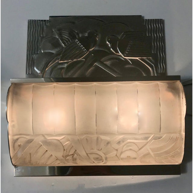 French Art Deco Bird Sconces With Geometric Motif by Sabino - a Pair For Sale - Image 12 of 13