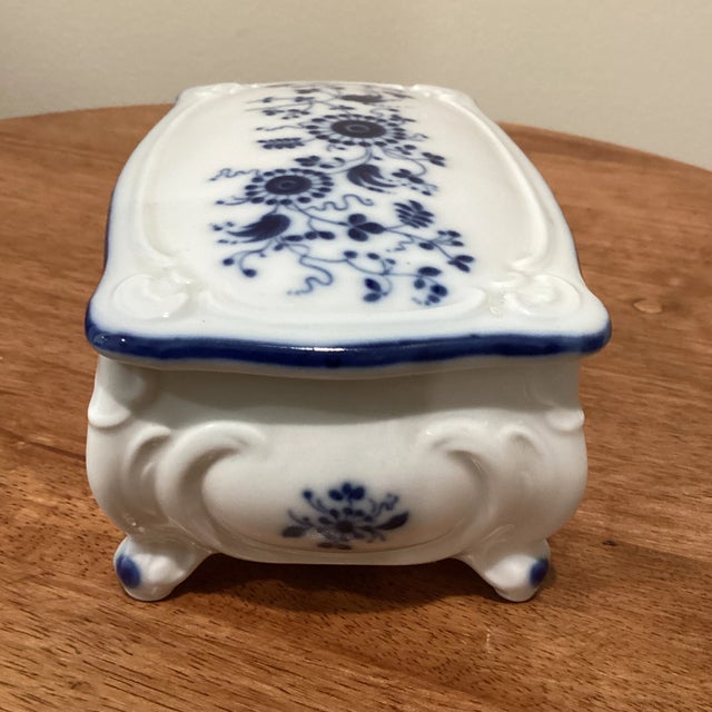 Mid 20th Century Vintage Bavarian Blue and White Jewelry Box | Chairish