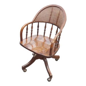 Mid 20th Century Vintage Cane Back Wood Swivel Chair