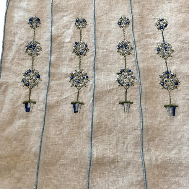 Textile Set of 4 Vintage Dinner Placemats Embroidered Blue Floral Linen Farmhouse French Country Traditional Spring Easter For Sale - Image 7 of 17