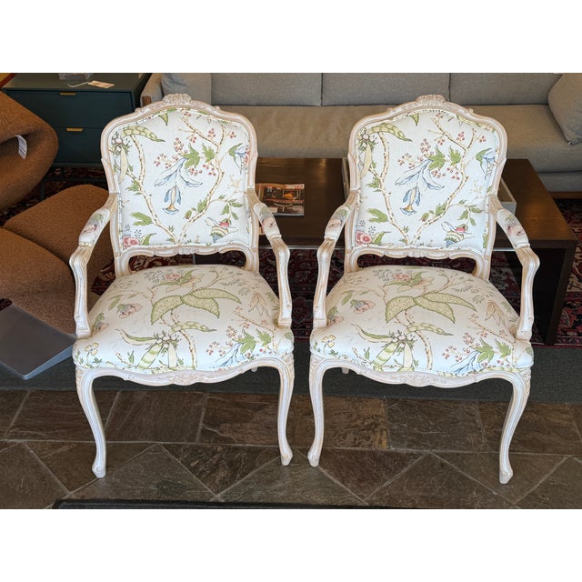 Louis XV-Style Floral Upholstery Armchairs, Pair For Sale - Image 4 of 18