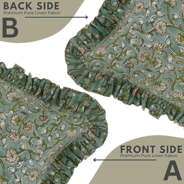 Not Yet Made - Made To Order Fabdivine Handmade Block Printed Cushion Cover Green 14x36 Inch Pure Linen- Himachal For Sale - Image 5 of 5