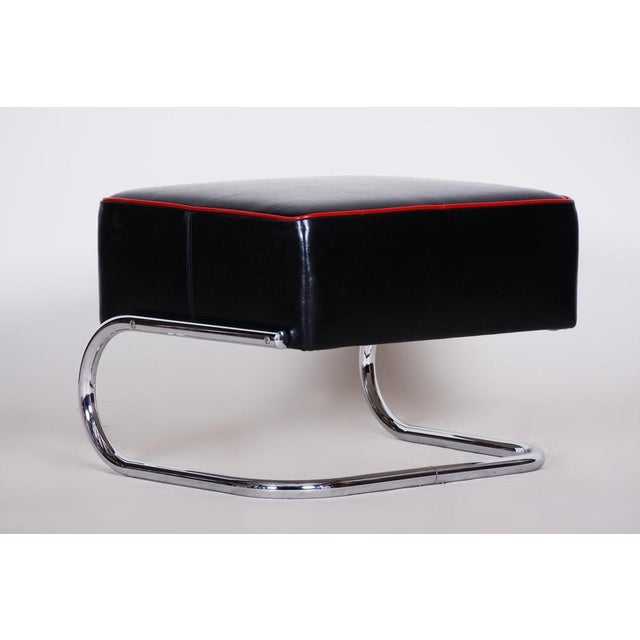 Black Bauhaus Stool in Leather and Chrome-Plated Steel from R. Slezák, Czech, 1930s For Sale - Image 8 of 10