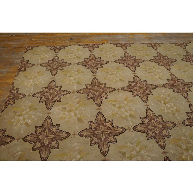 French 1880s Gray Geometric Antique French Needlepoint Rug 7'4" X 12'4" Flatweave Silk Carpet For Sale - Image 3 of 6
