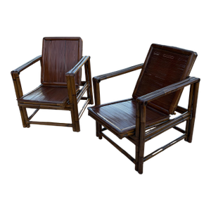 Early 20th Century Antique Chinese Qing Dynasty Ningbo Bamboo Lounge Chairs, a Pair