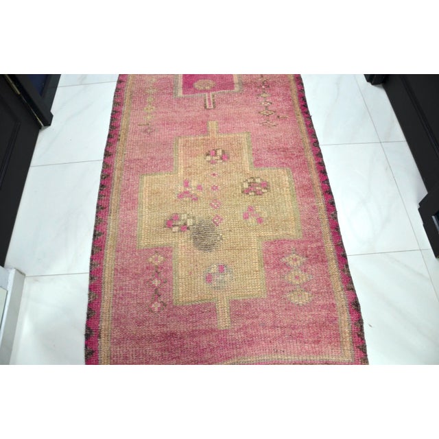Turkish Vintage Pink Turkish Corridor Handmade Runner For Sale - Image 3 of 11
