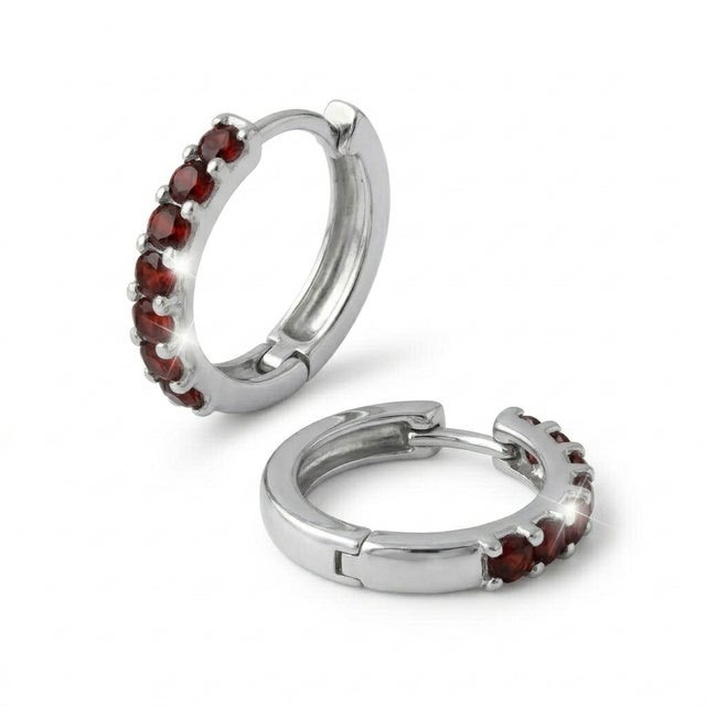 Natural Garnet Huggie Hoops, January Birthstone Hoops, Dainty Earrings for Her - A Pair For Sale - Image 4 of 4