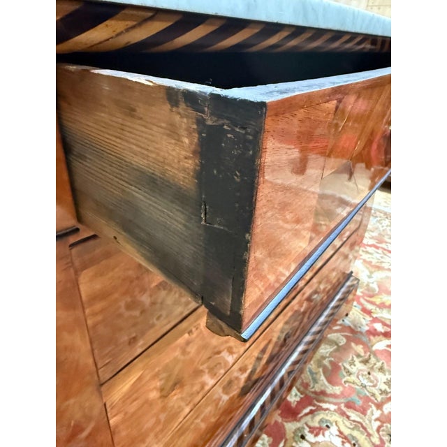 Swiss-Style Marquetry Chest of Drawers with Carrara Marble Top For Sale - Image 5 of 8