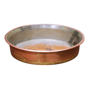 19th C. French Hammered Copper Basin With Rolled Rim and Verdigris Patina