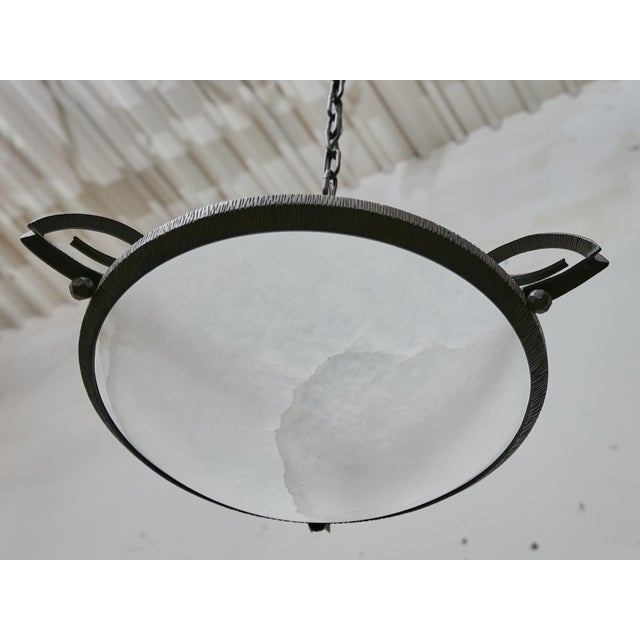 French 1930s French Alabaster and Hammered Iron Pendants - Pair For Sale - Image 3 of 18