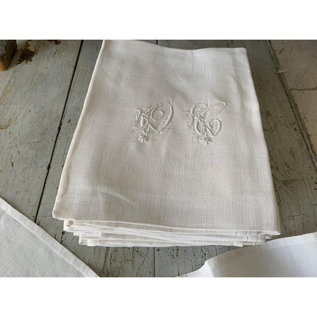Antique French Linen Napkins with White OC Monogrammed Set of 12