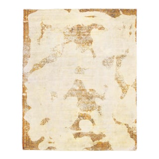 Early 20th Century Vintage Yellow Distressed Handmade Wool Rug For Sale