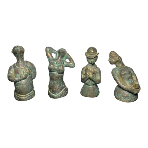 Unusual Set of Bronze Sculptures of Four Figures Playing Cards