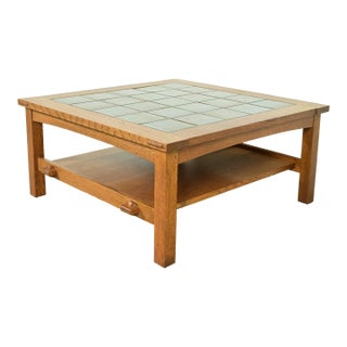 Stickley Mission Oak Arts & Crafts Two-Tier Tile Top Coffee Table or Cocktail Table For Sale