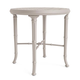 Brown Jordan Calcutta 20" Round Cast Top Occasional Table, Dove frame For Sale