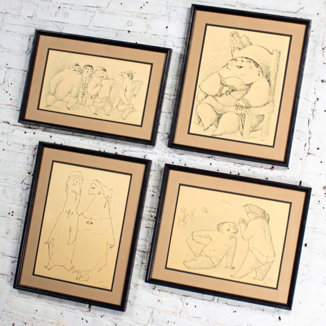 1968 Fine Art Prints by Alfonso Vila Shum Framed Sketches Set of 4 Unsigned For Sale - Image 4 of 18