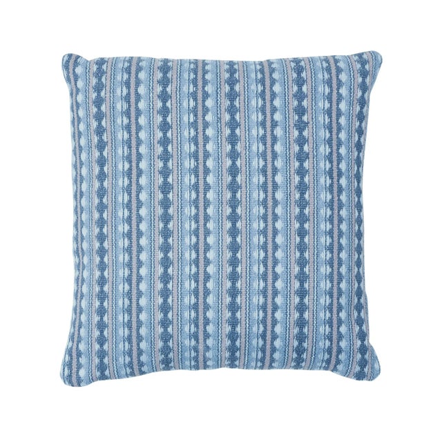 Rustic Schumacher Tarnby Stripe 22" Pillow in Sky For Sale - Image 3 of 3
