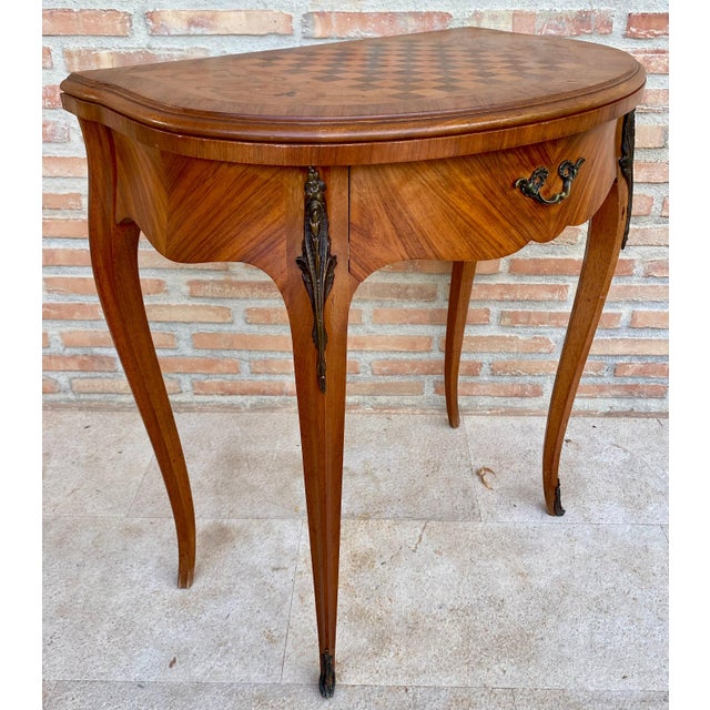 French Demi Lune Folding Card or Console Table with Baize Top, 1900s For Sale - Image 12 of 18