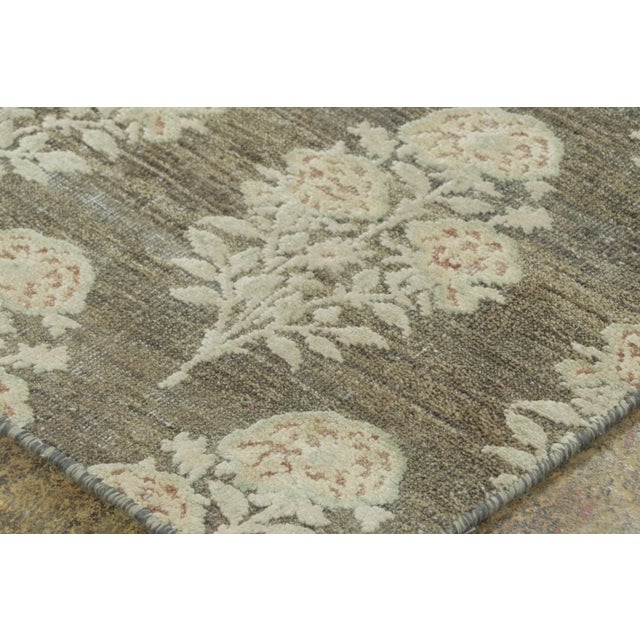 Contemporary Block Print Floral Natural Silk Runner by Rug & Kilim, India For Sale In New York - Image 6 of 8