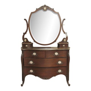 Antique Queen Anne Mahogany Vanity Dresser For Sale