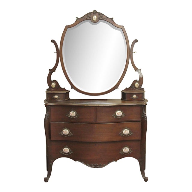 Antique Queen Anne Mahogany Vanity Dresser For Sale