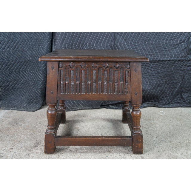 Antique English Jacobean Style Oak Carved Joint Stool Side End Table 18" For Sale - Image 6 of 11