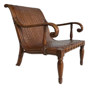 Late 20th Century Rattan British Colonial Style Plantation Planters Chair, Woven Seat