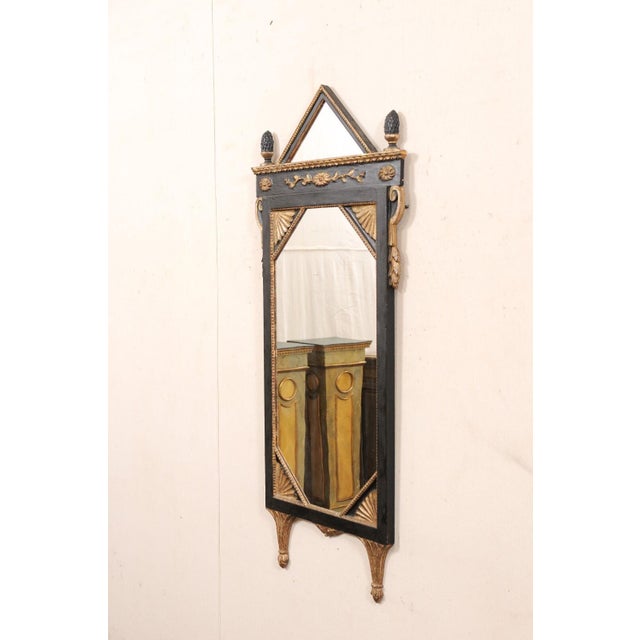 Neoclassical Early 20th Century Black & Gold Neoclassical 5' Tall Mirror, Italy For Sale - Image 3 of 9