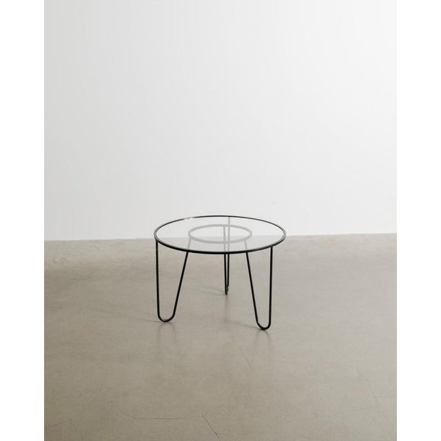 1950s Round French Mid-Century Bellevue Side Coffee Table in Glass and Black Metal by Mathieu Matègot, 1950s For Sale - Image 5 of 7