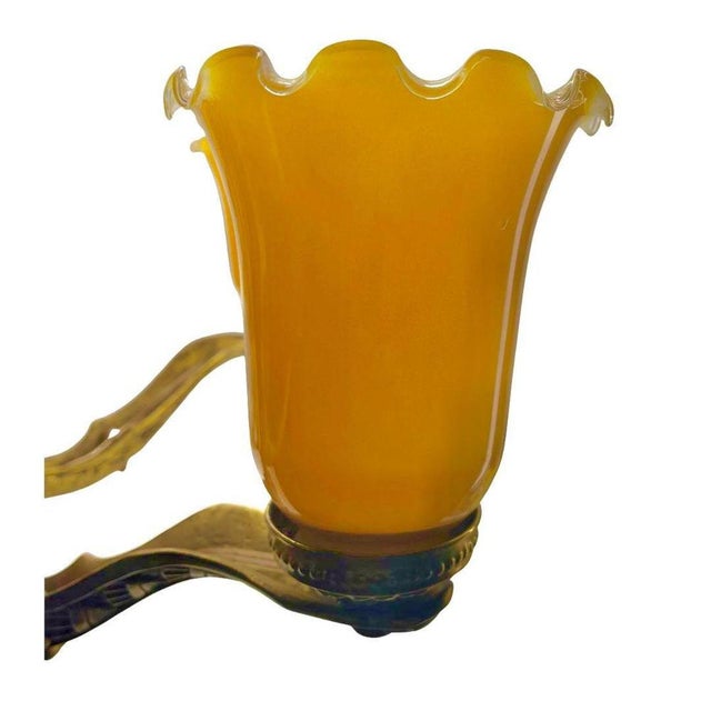 Gold Art Deco Bronze Chandelier Details with 5 Glass Shades, 1930s For Sale - Image 8 of 18