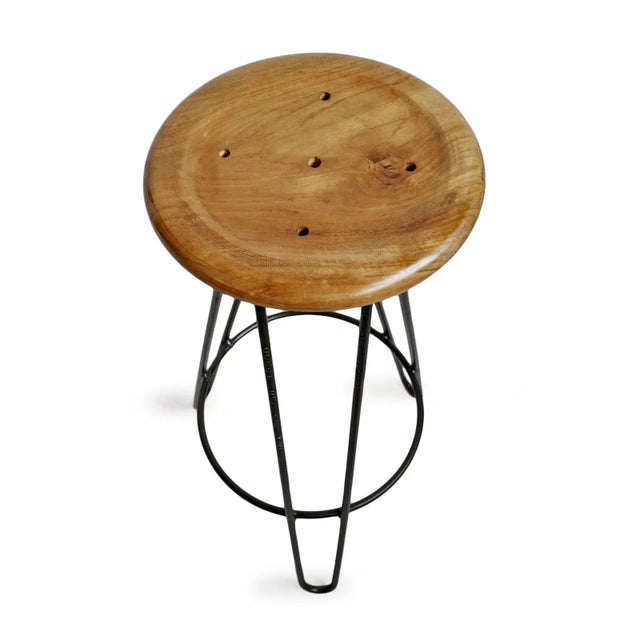 Contemporary Teak Frisbee Bar Stool For Sale - Image 3 of 5