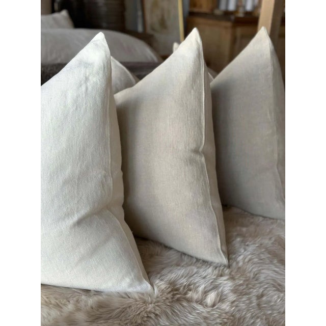 Belgium Linen Oyster White Pillow With Down Feather Insert For Sale In Los Angeles - Image 6 of 7