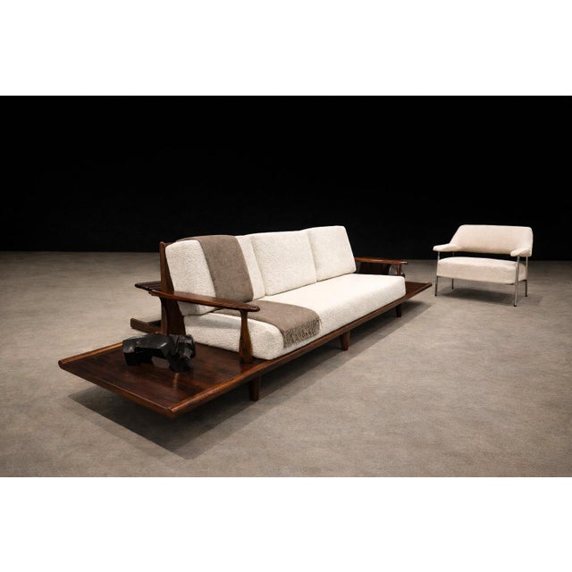 Liceu de Artes e Ofícios Sofa in Rosewood & Bouclé by Liceu De Artes E Ofícios, Brazilian Modern, 1960s For Sale - Image 4 of 16