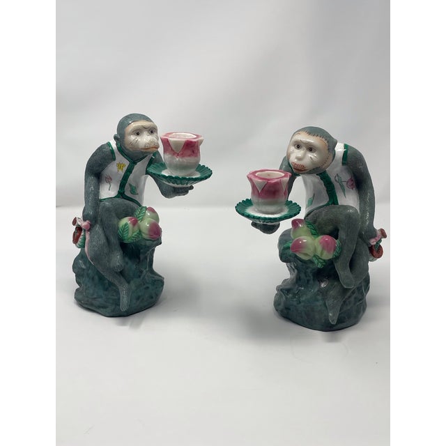 Vintage Chinoiserie Monkey Candle Holders - A Pair For Sale - Image 13 of 14