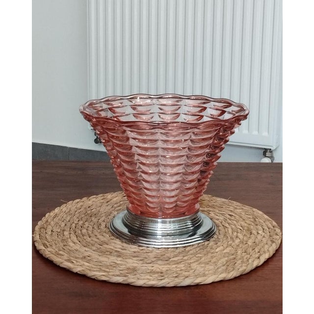 Art Deco Funnel-Shaped Vase in Blown Glass & Chrome Mount, 1920s For Sale - Image 10 of 18