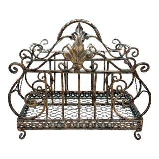 Vintage Fleur De Lis French-New Orleans-Victorian Style Iron Magazine Rack Caddy For Sale