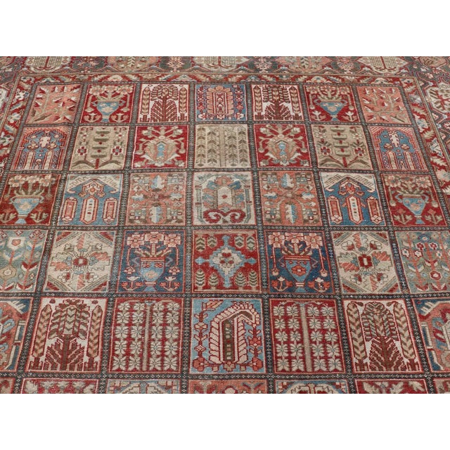 Textile Square Size Persian Large Bakhtiari Rug With All-Over Garden Design in Muted Colors For Sale - Image 7 of 12