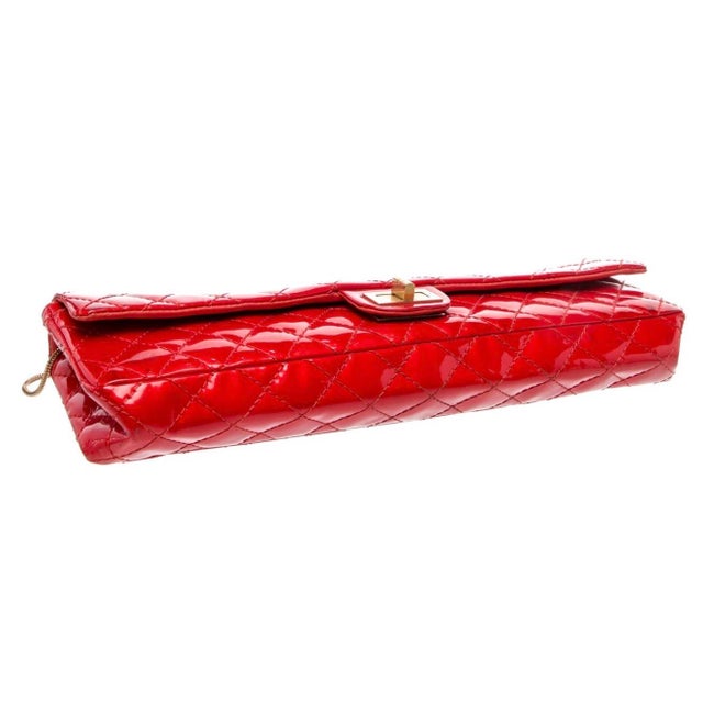 2008 Chanel 2.55 Reissue Patent Leather Elongated Quilted Baquette Clutch Shoulder Bag For Sale - Image 13 of 18