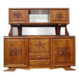 Large Mid-Century Modernn Walnut and Black Marble Cupboard For Sale