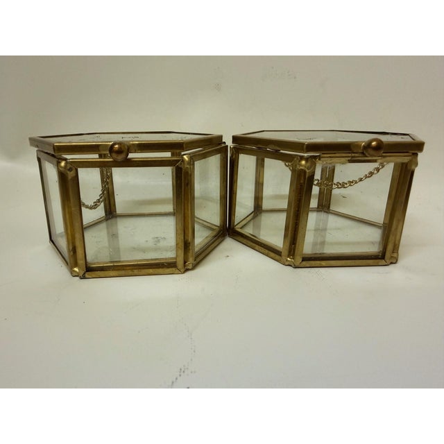 Vintage Hexagonal Brass & Glass Trinket Boxes - A Pair For Sale In Boston - Image 6 of 8