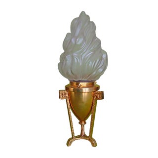 Small Vintage Bronze Table Lamp with Torch Glass For Sale