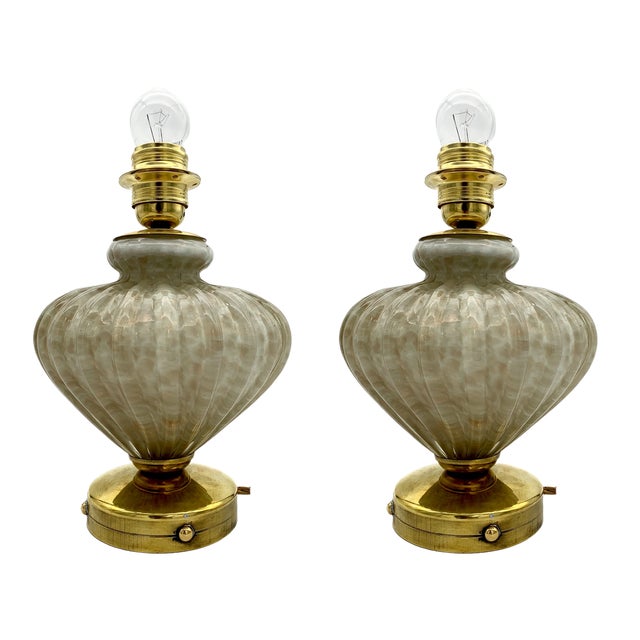 Murano Glass Bedside Table Lamps by Avem, Set of 2 For Sale