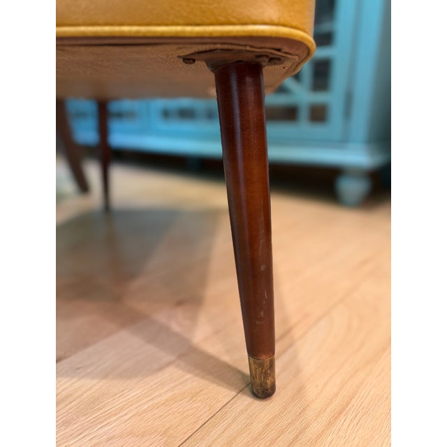 Mustard Vintage Mid-Century Modern Babcock-Phillips Vinyl Ottoman Footstool – Dated 1962 For Sale - Image 8 of 10