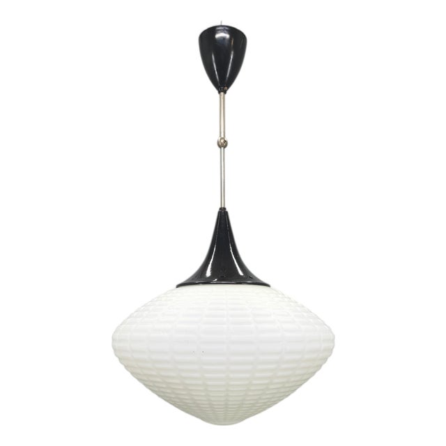 Adjustable Czech Pendant Light in Opaline Glass, 1970s For Sale