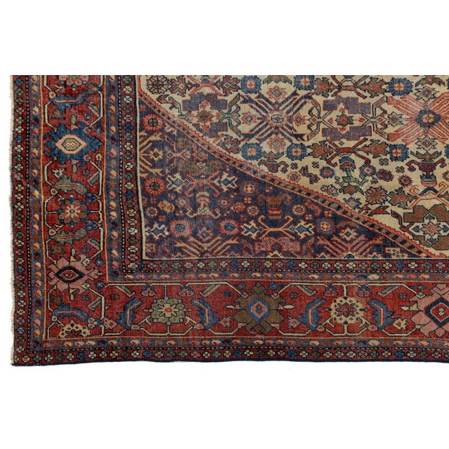 Vintage Bidjar Rug – 100% Wool Hand-Woven Persian Area Rug, Ivory Medallion For Sale - Image 9 of 10